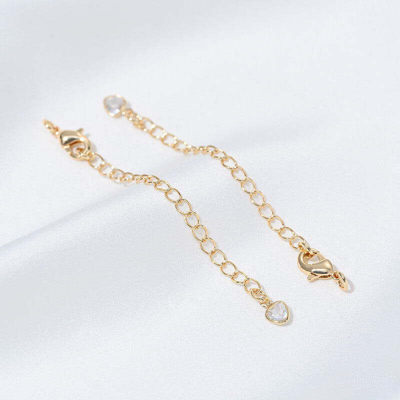 Lobster Clasp Extender Chain，Heart & Teardrop Zircon Inlay Pearl Clasp