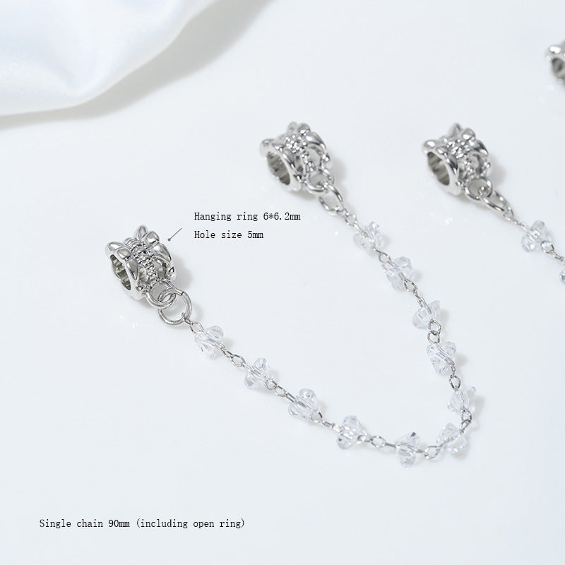 Safety Chain，Tassel Planet Moon Snowflake Butterfly Pendant，White Gold Plated Brass
