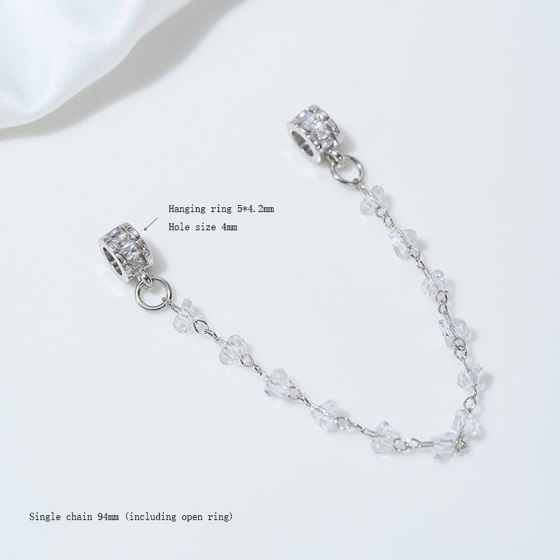 Safety Chain，Tassel Planet Moon Snowflake Butterfly Pendant，White Gold Plated Brass