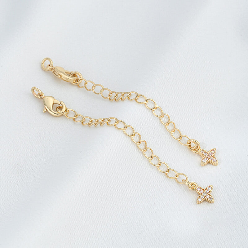 Lobster Clasp Extender，14K Gold Plated CZ Heart Clover Star Drop Chain Extender