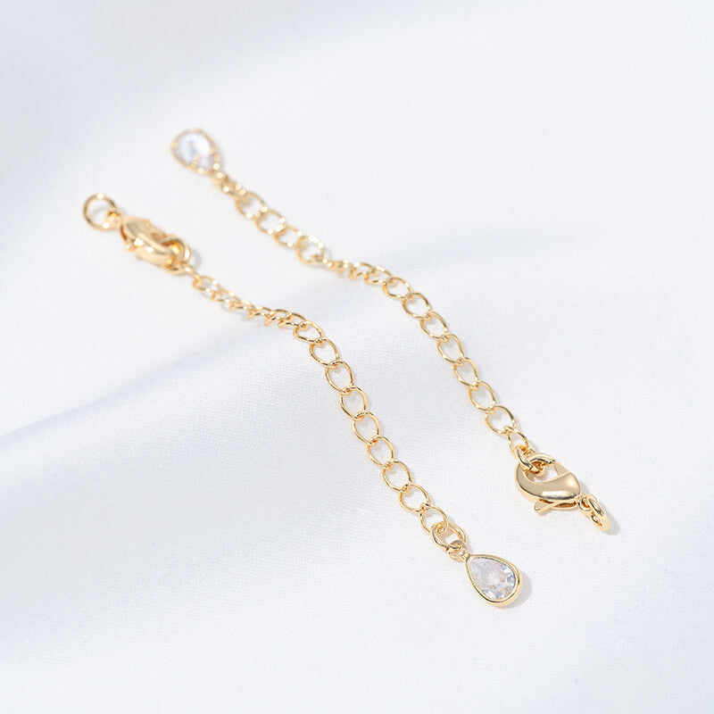 Lobster Clasp Extender Chain，Heart & Teardrop Zircon Inlay Pearl Clasp