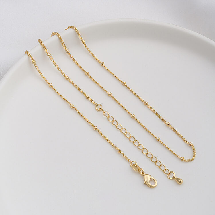 JF14K steel stamp 14k18k gold platinum silver flat O chain spacer bead chain clavicle necklace