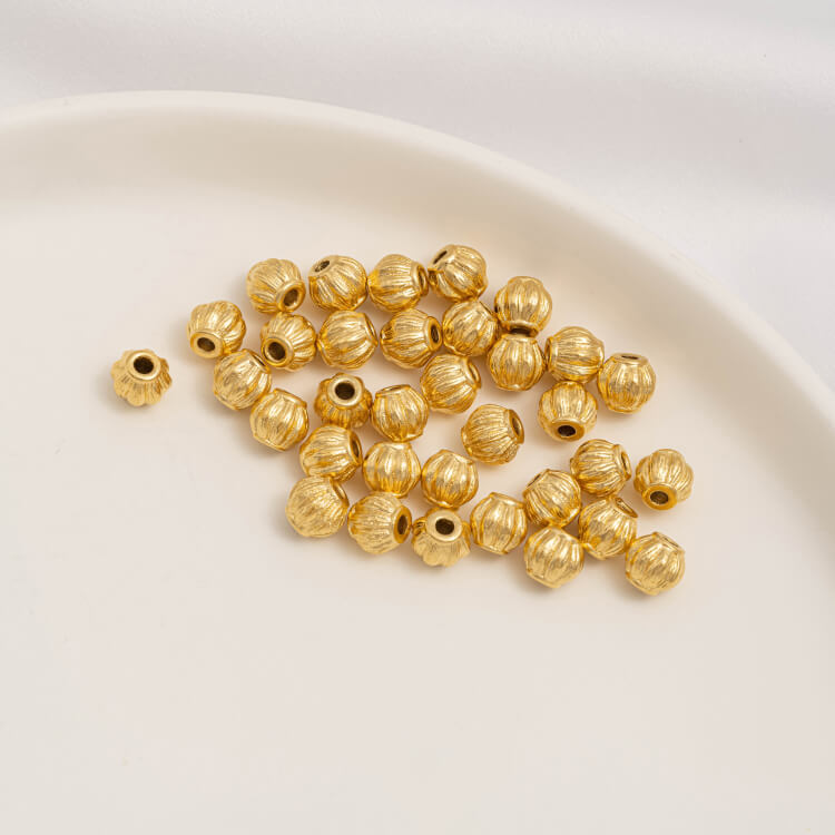 Gold Pumpkin Beads Lantern Beads Fu Zi Hui Pattern Transfer Beads Small Fish Peach Blossom Through Hole Beads
