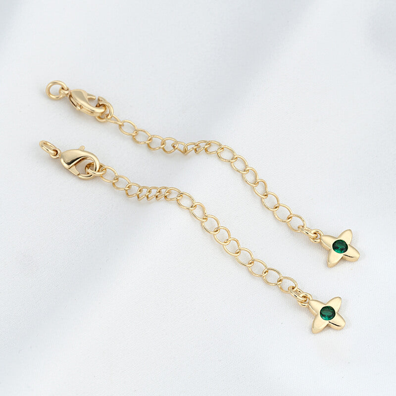 Lobster Clasp Extender，14K Gold Plated CZ Heart Clover Star Drop Chain Extender