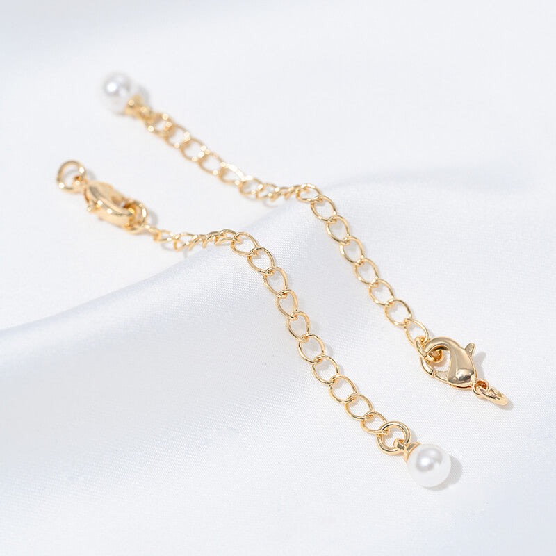 Lobster Clasp Extender Chain，Heart & Teardrop Zircon Inlay Pearl Clasp