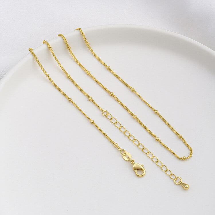 JF14K steel stamp 14k18k gold platinum silver flat O chain spacer bead chain clavicle necklace