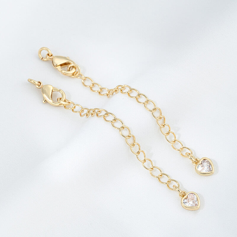 Lobster Clasp Extender，14K Gold Plated CZ Heart Clover Star Drop Chain Extender
