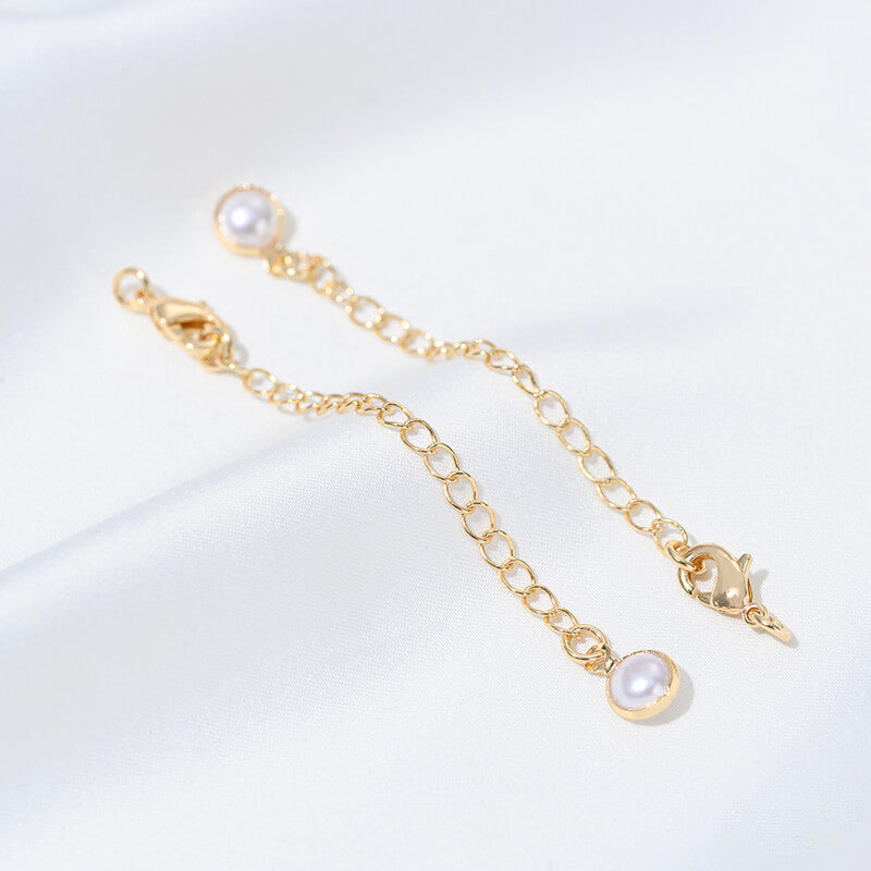 Lobster Clasp Extender Chain，Heart & Teardrop Zircon Inlay Pearl Clasp