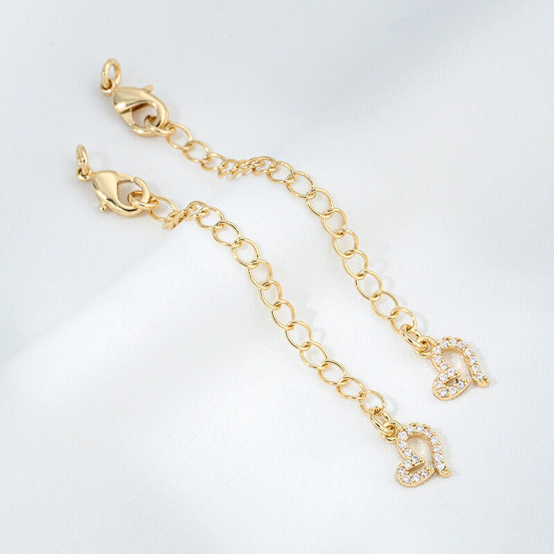 Lobster Clasp Extender，14K Gold Plated CZ Heart Clover Star Drop Chain Extender