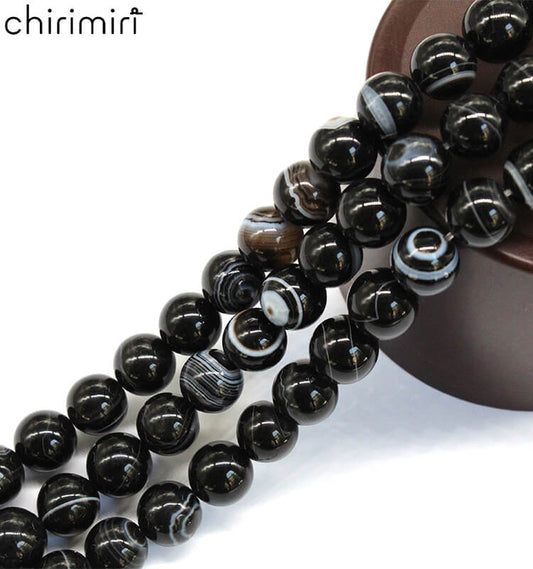Black line agate loose beads DIY handmade crystal