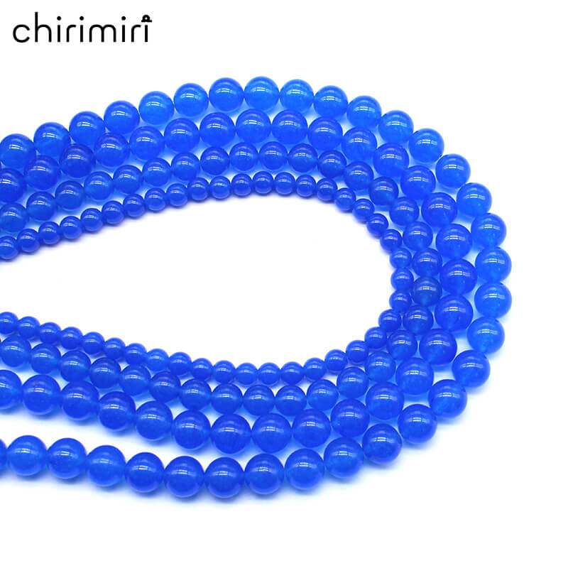 Blue chalcedony crystal fish round beads semi-finished DIY handmade beads
