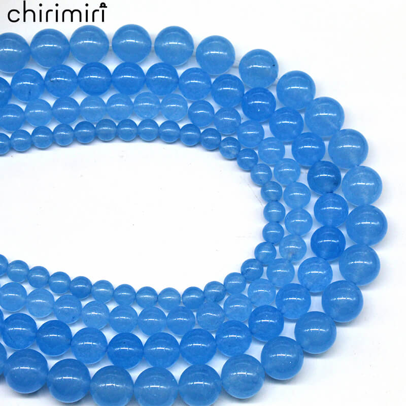 Blue chalcedony crystal jade round beads semi-finished DIY handmade beads