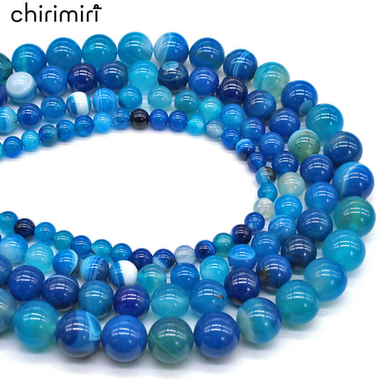 Blue line agate round beads necklace semi-finished product