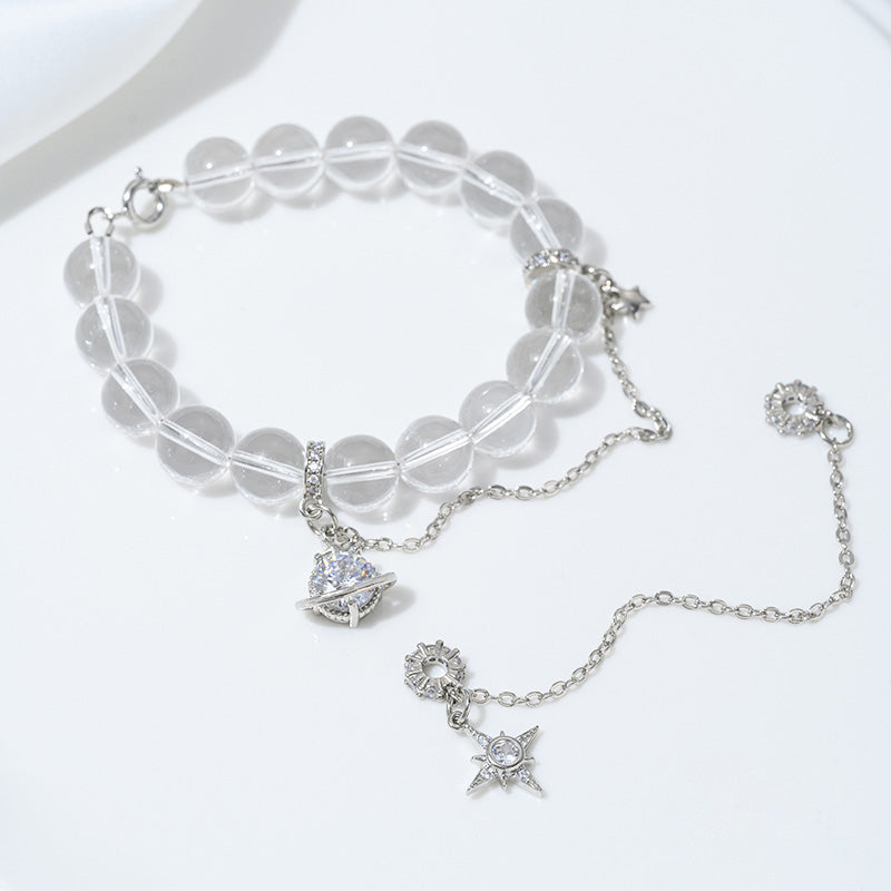 Safety Chain，Tassel Planet Moon Snowflake Butterfly Pendant，White Gold Plated Brass