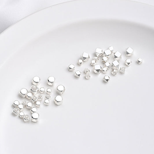 Thick silver chamfered square beads, cut corners, withered beads