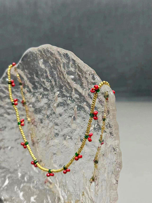 Chirimirijewelry DIY Handmade Beaded Cherry Necklace Thanksgiving Day Teenage Girl Accessories Summer Cute Funky Jewelry For Halloween Gifts Girlfriend Recommend