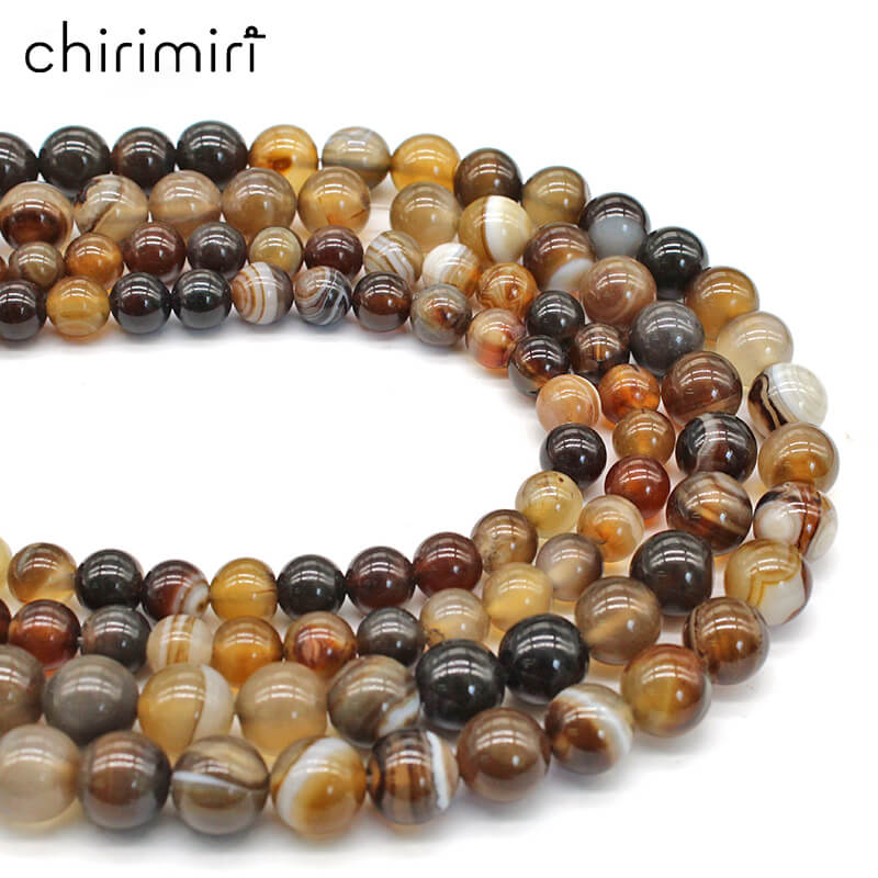 Coffee line agate loose beads DIY hand-woven materials