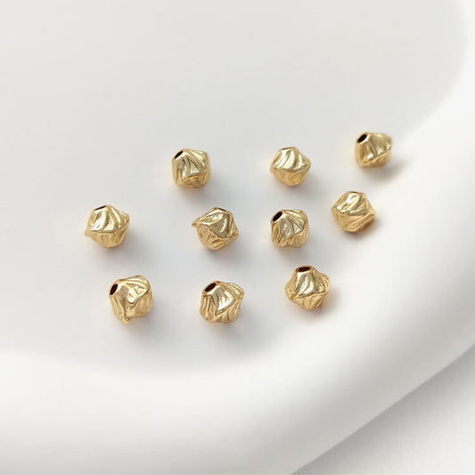 Copper-clad 14K real gold pleated folded lace diamond spacer bead 1 piece