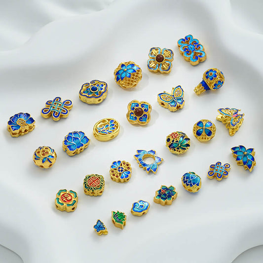 Copper gilded enamel butterfly auspicious cloud lotus Chinese knot back cloud blessing word cloisonne spacer beads