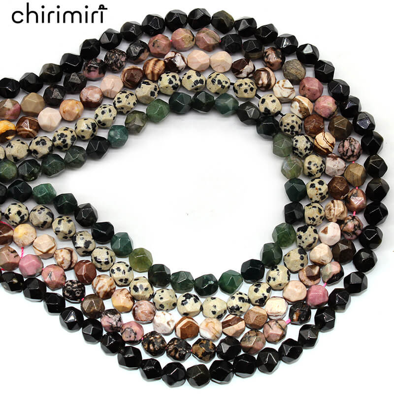 Cut faceted gold obsidian water grass agate spotted stone black line red line bracelet