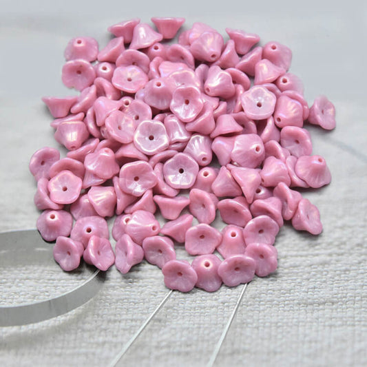 Czech Bell Flower Beads - Bright Pink 5x8 mm, 73020-21405(300 pcs)