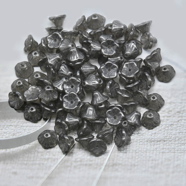 Czech Bell Flower Beads - Crystal Jet Luster 5x8 mm, 00030-14449(300 pcs)