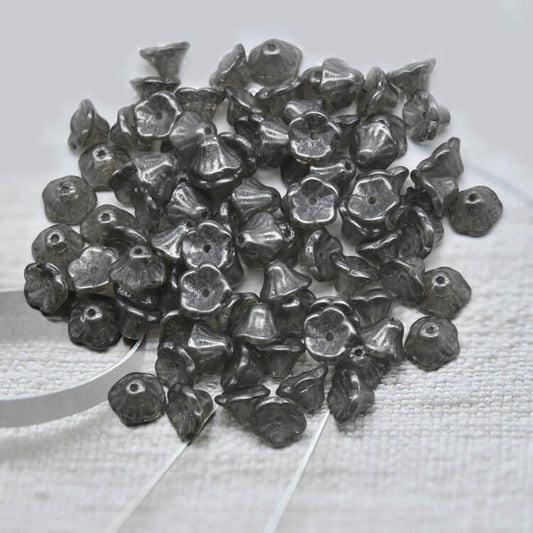 Czech Bell Flower Beads - Crystal Jet Luster 5x8 mm, 00030-14449(300 pcs)