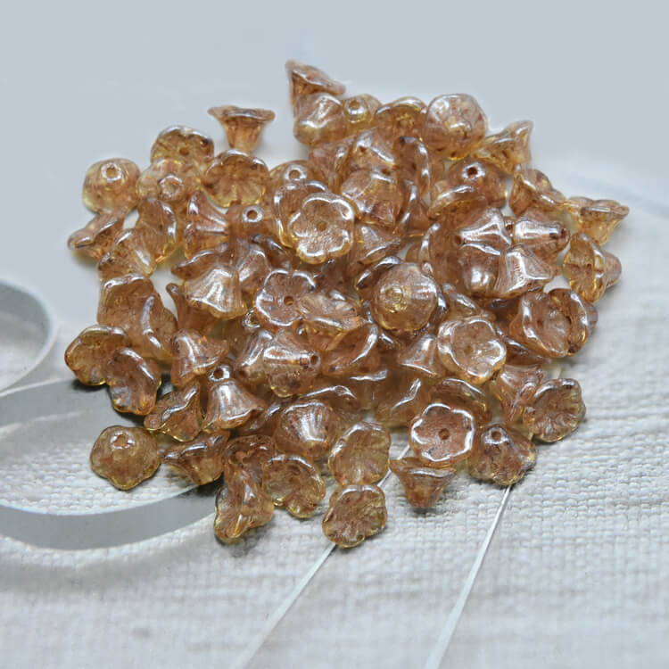 Czech Bell Flower Beads - Crystal Picasso Honey 5x8 mm, 00030-65401(300 pcs)