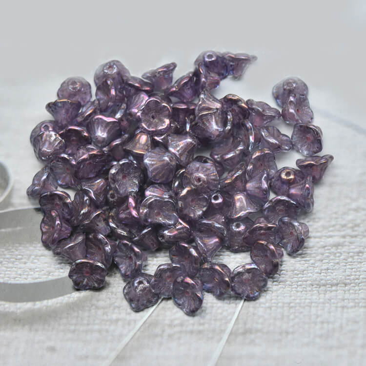 Czech Bell Flower Beads - Crystal Purple Iris 5x8 mm, 00030-15781(300 pcs)