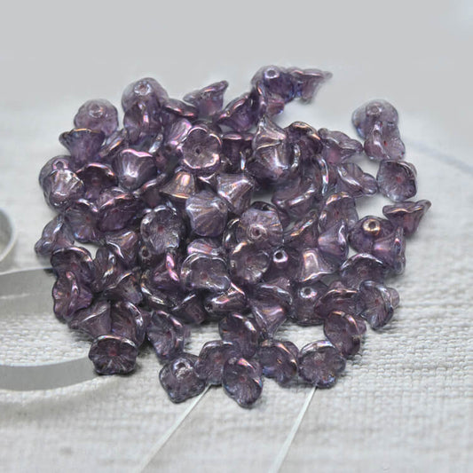 Czech Bell Flower Beads - Crystal Purple Iris 5x8 mm, 00030-15781(300 pcs)