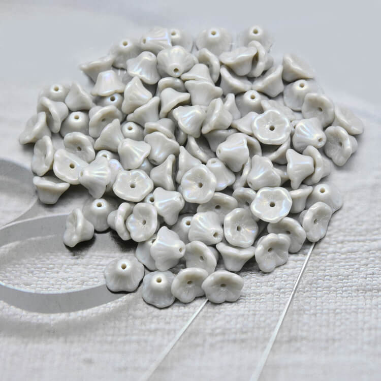 Czech Bell Flower Beads - Gray Rainbow Irisr 5x8 mm, 43000-21405(300 pcs)