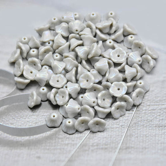 Czech Bell Flower Beads - Gray Rainbow Irisr 5x8 mm, 43000-21405(300 pcs)