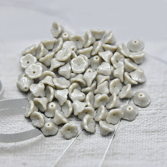 Czech Bell Flower Beads - Gray White Luster 5x8 mm, 43000-14400(300 pcs)