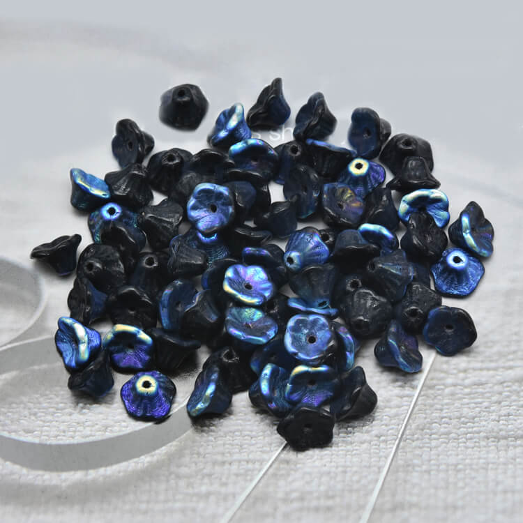 Czech Bell Flower Beads - Jet Ab 5x8 mm, 23980-28701(300 pcs)