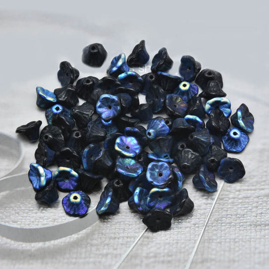 Czech Bell Flower Beads - Jet Ab 5x8 mm, 23980-28701(300 pcs)