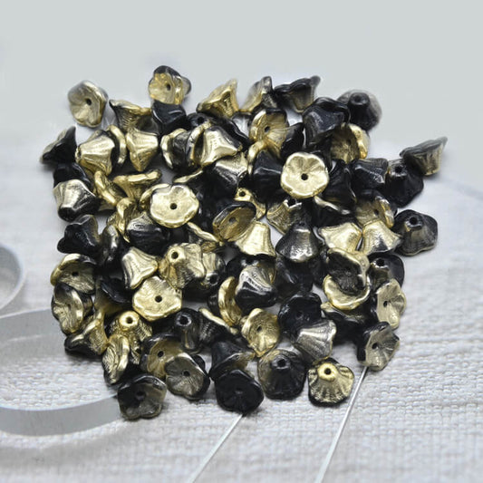 Czech Bell Flower Beads - Jet Amber 5x8 mm, 23980-26441(300 pcs)