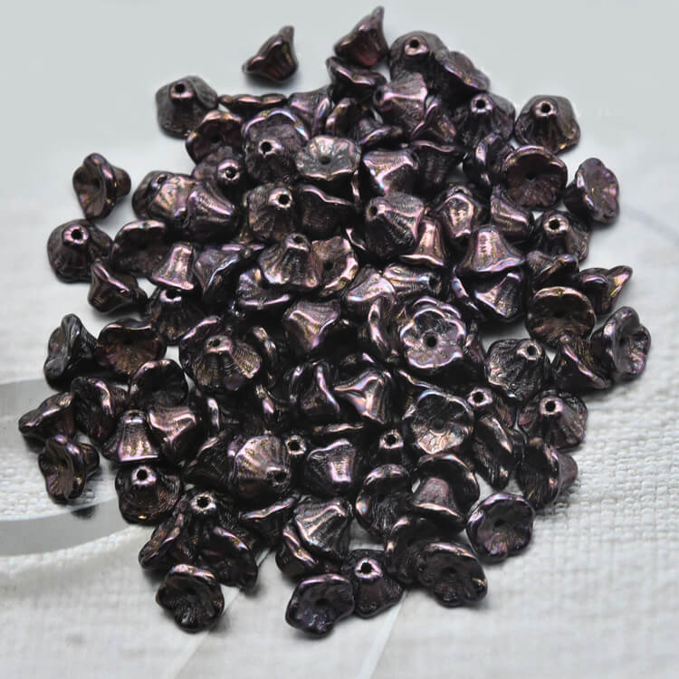 Czech Bell Flower Beads - Jet Iris Luster 5x8 mm, 23980-15781(300 pcs)