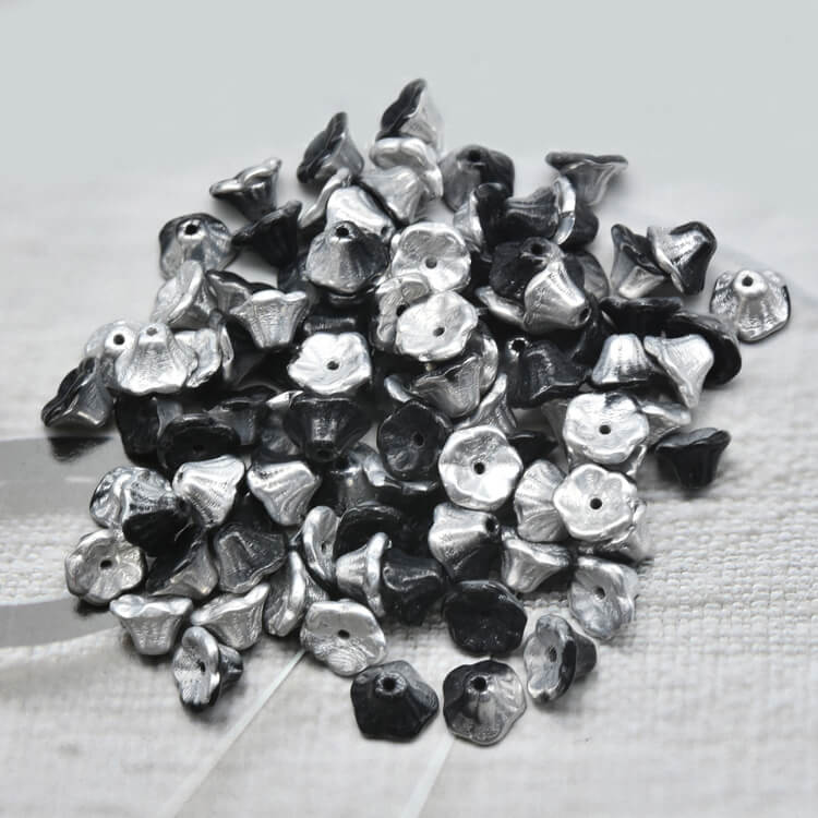 Czech Bell Flower Beads - Jet Labardor 5x8 mm, 23980-27001(300 pcs)