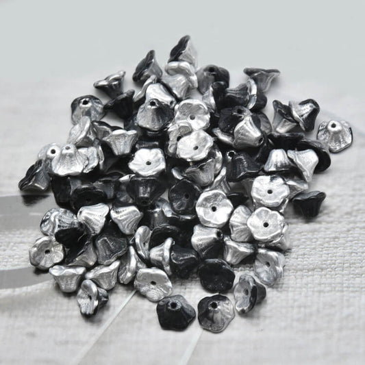 Czech Bell Flower Beads - Jet Labardor 5x8 mm, 23980-27001(300 pcs)