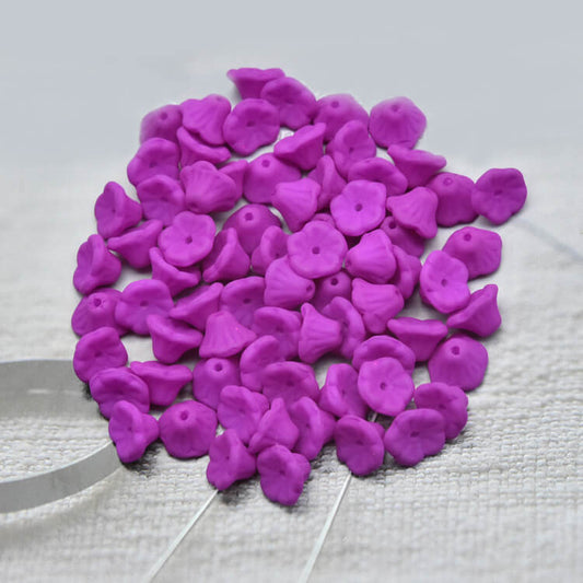 Czech Bell Flower Beads - Neon Dark Purple 5x8 mm, 02010-29125(300 pcs)