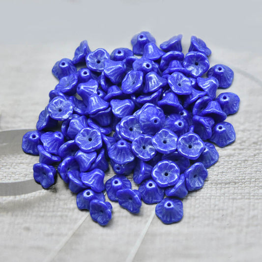 Czech Bell Flower Beads - Opaque Blue White Luster 5x8 mm, 33050-14400(300 pcs)