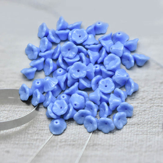 Czech Bell Flower Beads - Opaque Light Blue White Luster 5x8 mm, 33020-14400(300 pcs)