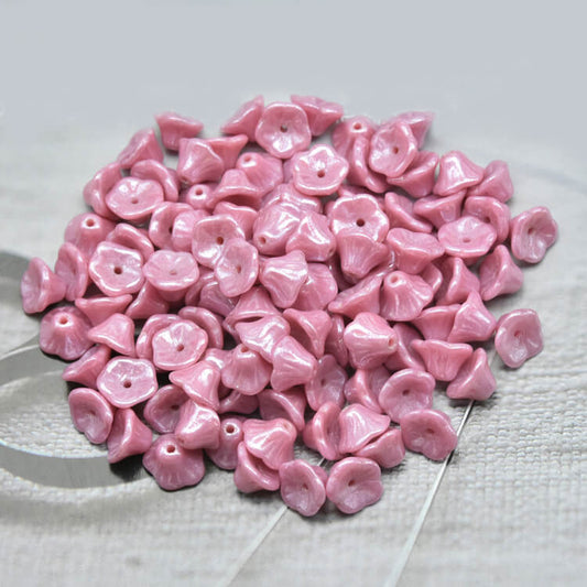 Czech Bell Flower Beads - Pink 5x8 mm, 73020-14400(300 pcs)