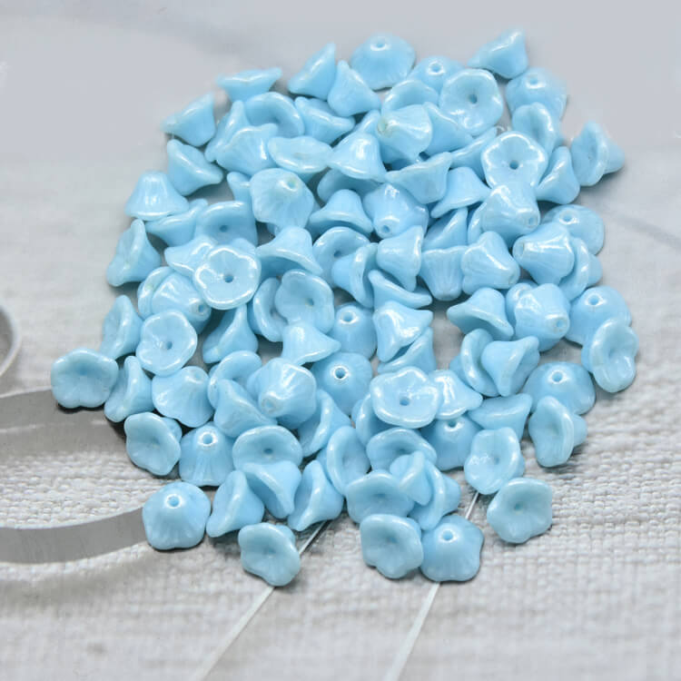 Czech Bell Flower Beads - Turquoise White Luster 5x8 mm, 63020-14400(300 pcs)