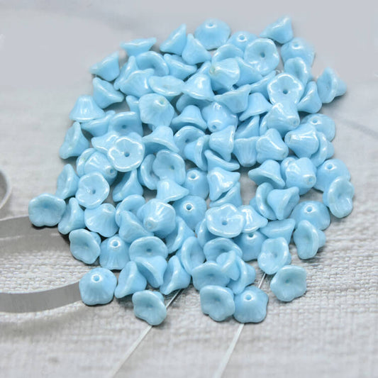Czech Bell Flower Beads - Turquoise White Luster 5x8 mm, 63020-14400(300 pcs)