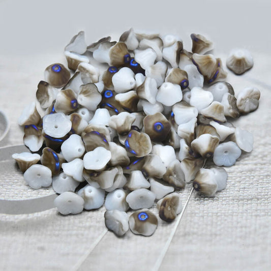 Czech Bell Flower Beads - White Alabaster Azuro 5x8 mm,  02010-29901(300 pcs)