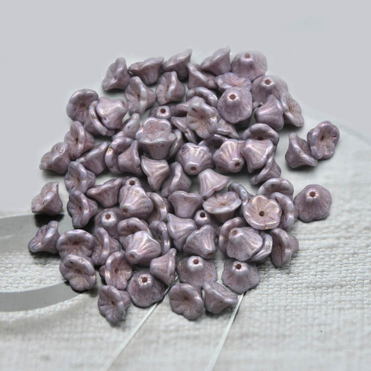 Czech Bell Flower Beads - White Alabaster Iris 5x8 mm, 02010-15781(300 pcs)