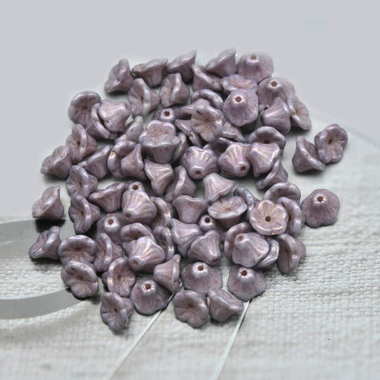 Czech Bell Flower Beads - White Alabaster Iris 5x8 mm, 02010-15781(300 pcs)