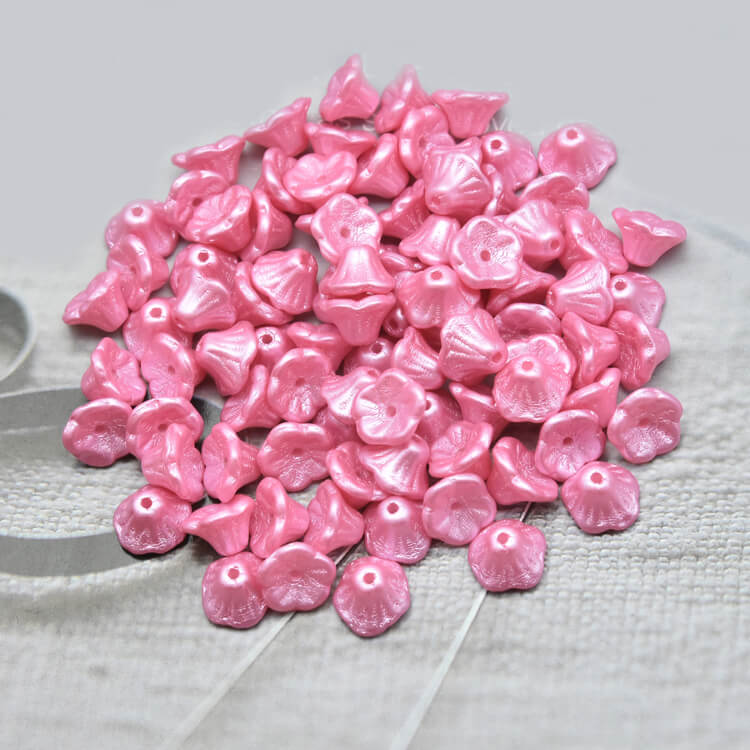 Czech Bell Flower Beads - White Alabaster Pastel Baby Pink 5x8 mm, 02010-25008(300 pcs)