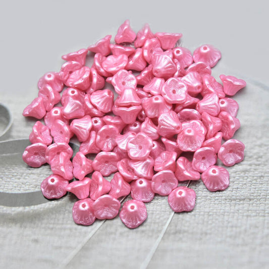Czech Bell Flower Beads - White Alabaster Pastel Baby Pink 5x8 mm, 02010-25008(300 pcs)